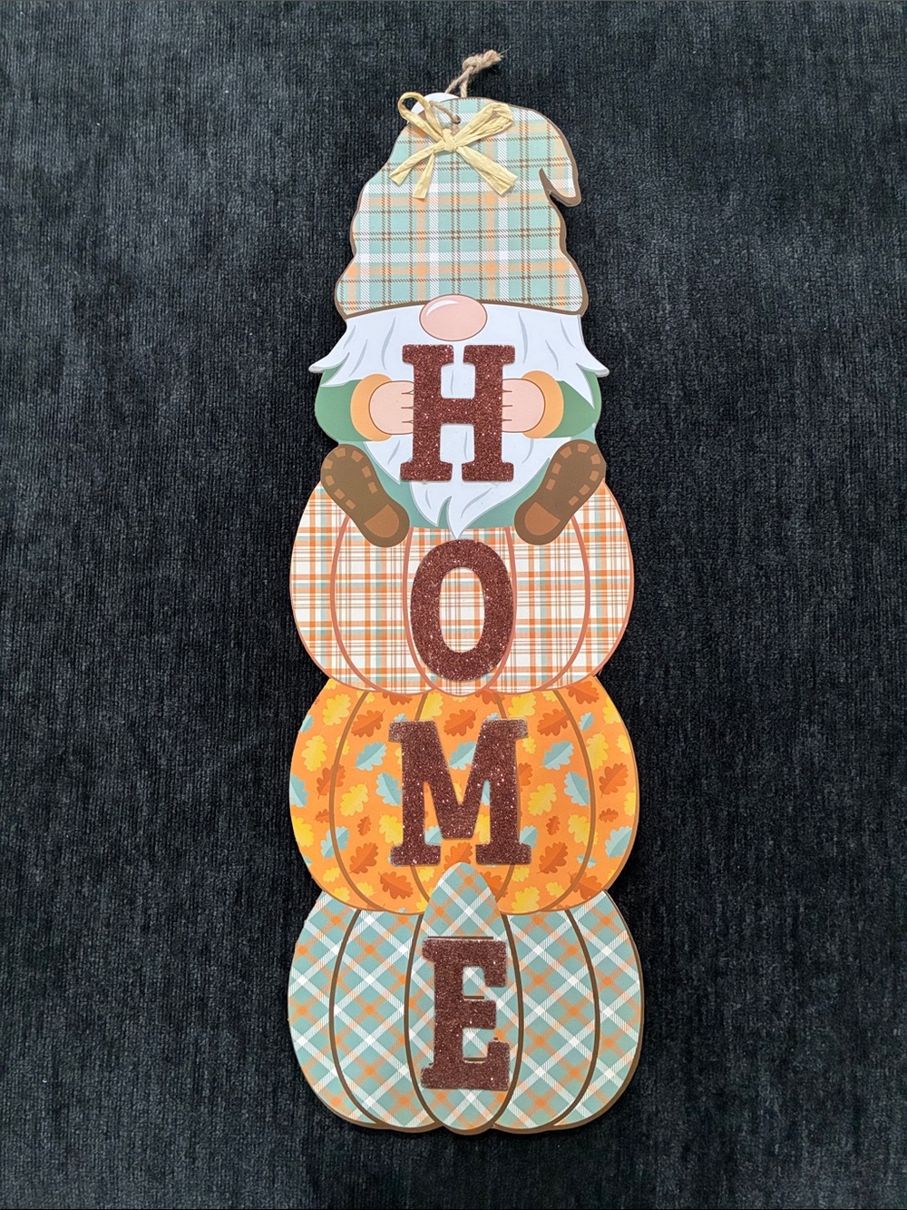NWT- 24” Fall- Gnome - Vertical Glittered HOME Pumpkin Stack Wall Decor Sign